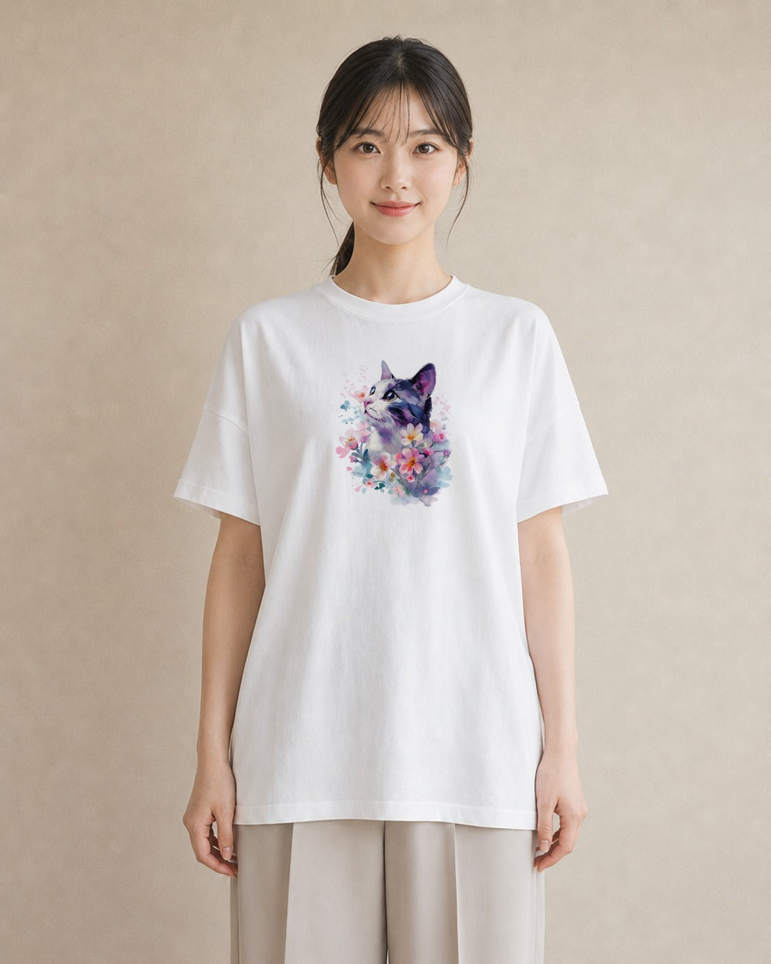 グラフィックTシャツ レディース シャム 猫 ねこ イラスト 休日コーデ 散歩 お出かけ 白T