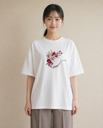プリントTシャツ レディース ゆり 百合 花 花柄 イラスト レトロ 敬老の日 ホワイトデー 白T