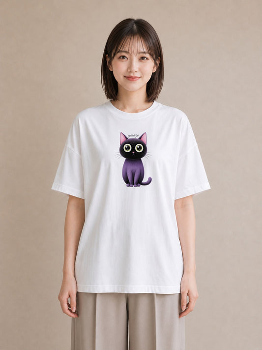 半袖Tシャツ レディース ニャンコ 猫 ねこ イラスト 淡色 夏コーデ 通学 白T