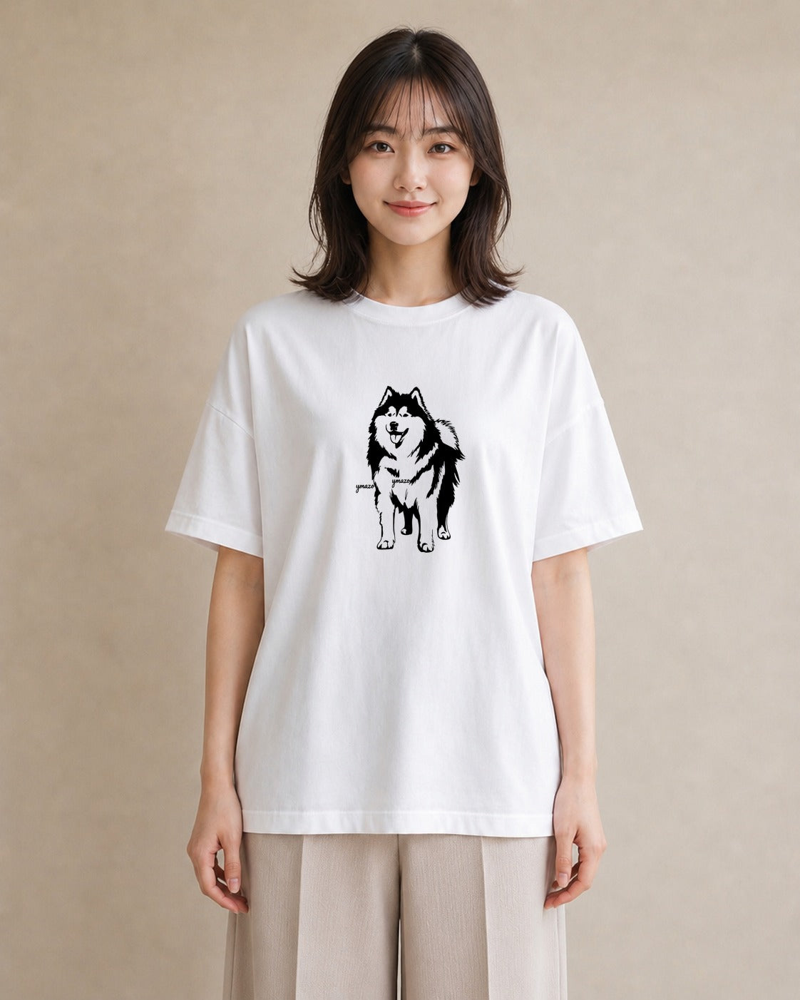 Tシャツ レディース シベリアンハスキー 犬 いぬ イラスト 帰省 ラフ 白T