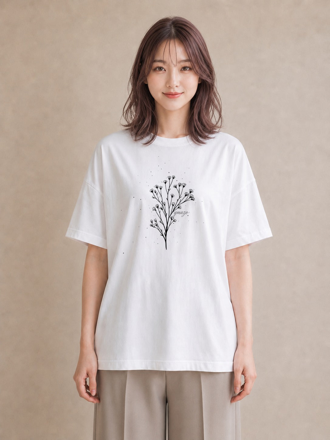 デザインTシャツ レディース 小花 花 フラワー イラスト カフェコーデ 在宅 公園 白T