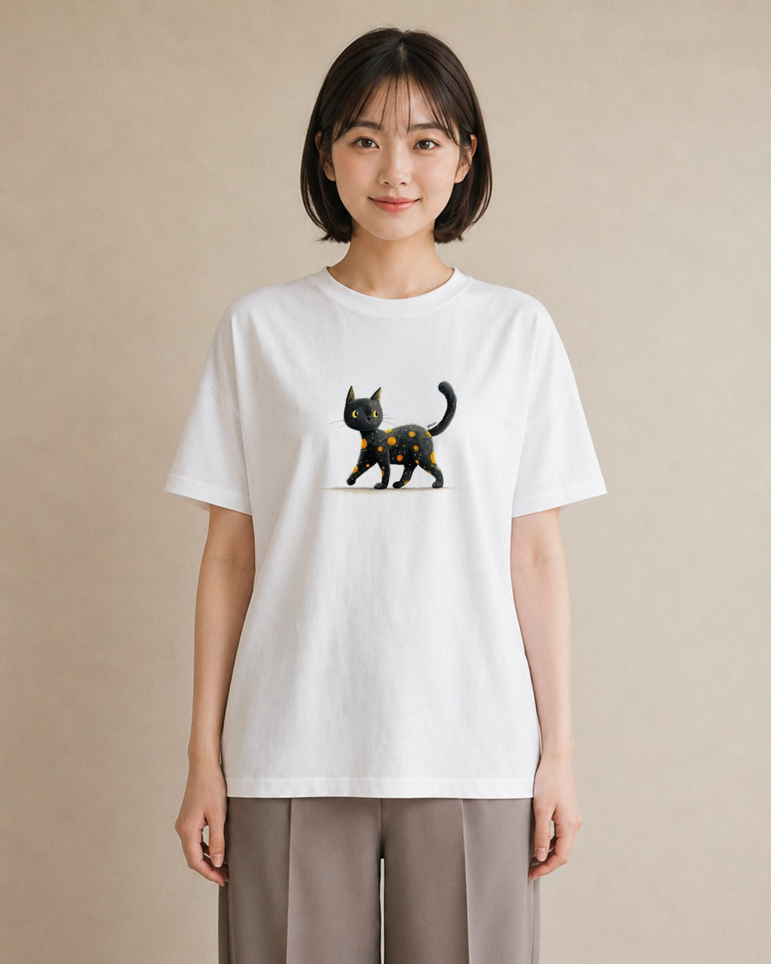 グラフィックTシャツ レディース 黒猫 猫 ねこ イラスト 送別ギフト 通勤 白T