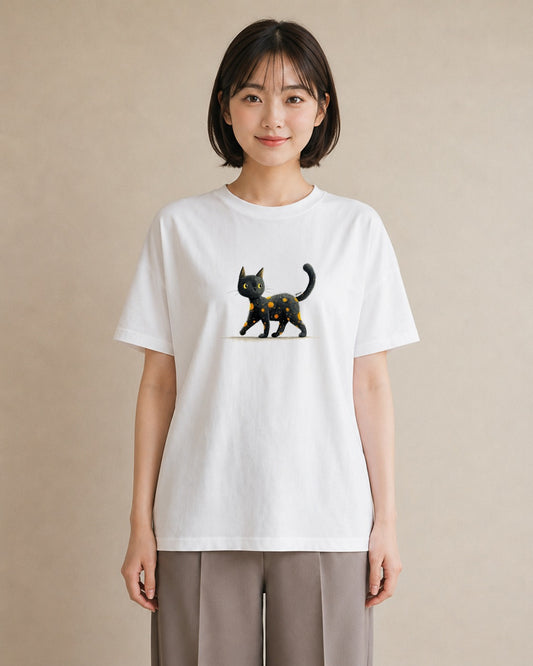 グラフィックTシャツ レディース 黒猫 猫 ねこ イラスト 送別ギフト 通勤 白T