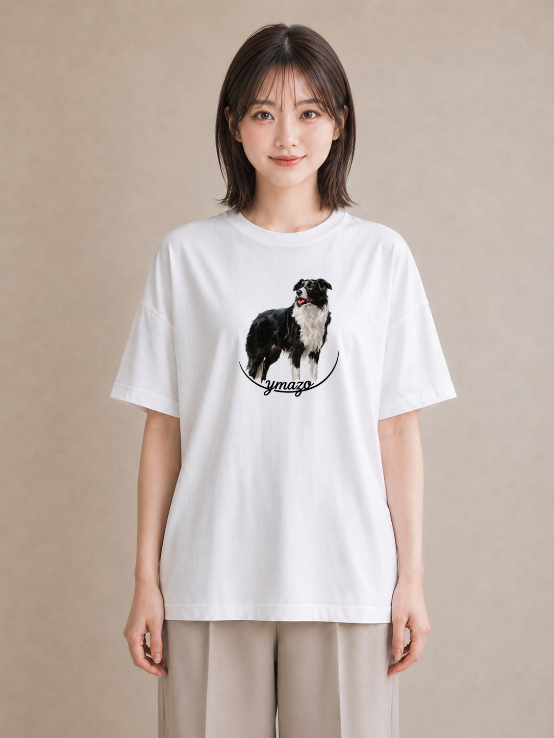 半袖Tシャツ レディース ボーダーコリー 犬 いぬ イラスト ナチュラル 休日 ペアコーデ 白T