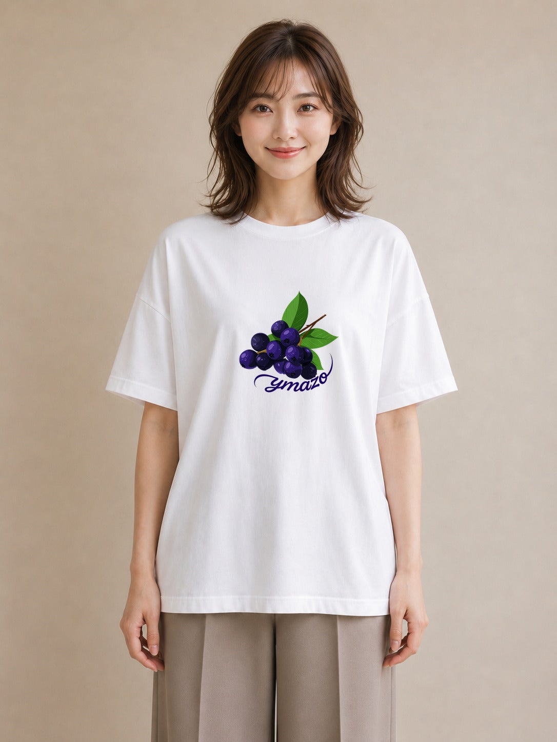 半袖Tシャツ レディース ブルーベリー 食べ物 フード イラスト シック お出かけ 普段着 白T
