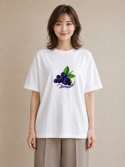 半袖Tシャツ レディース ブルーベリー 食べ物 フード イラスト シック お出かけ 普段着 白T