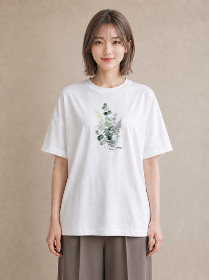 デザインTシャツ レディース シダ 植物 ボタニカル イラスト カジュアル 春服 ミセス 白T