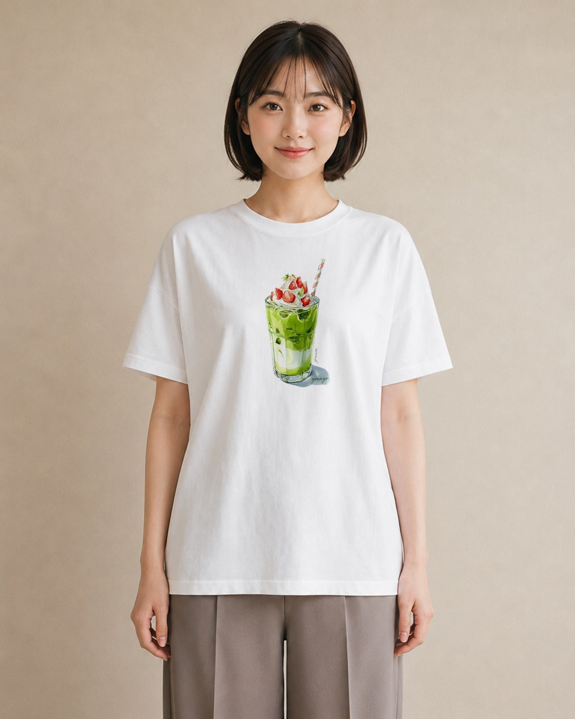 デザインTシャツ レディース 抹茶 食べ物 フード イラスト ペアコーデ 秋コーデ 白T