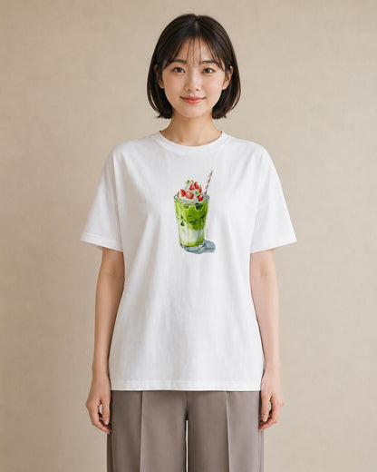 デザインTシャツ レディース 抹茶 食べ物 フード イラスト ペアコーデ 秋コーデ 白T