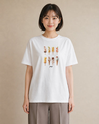 プリントTシャツ レディース ソフトクリーム 食べ物 フード イラスト カフェコーデ 休日 ペアコーデ 白T