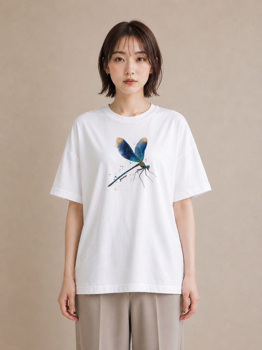Tシャツ レディース ホタル 昆虫 虫 イラスト ラフカジュアル 買い物 夏コーデ 白T