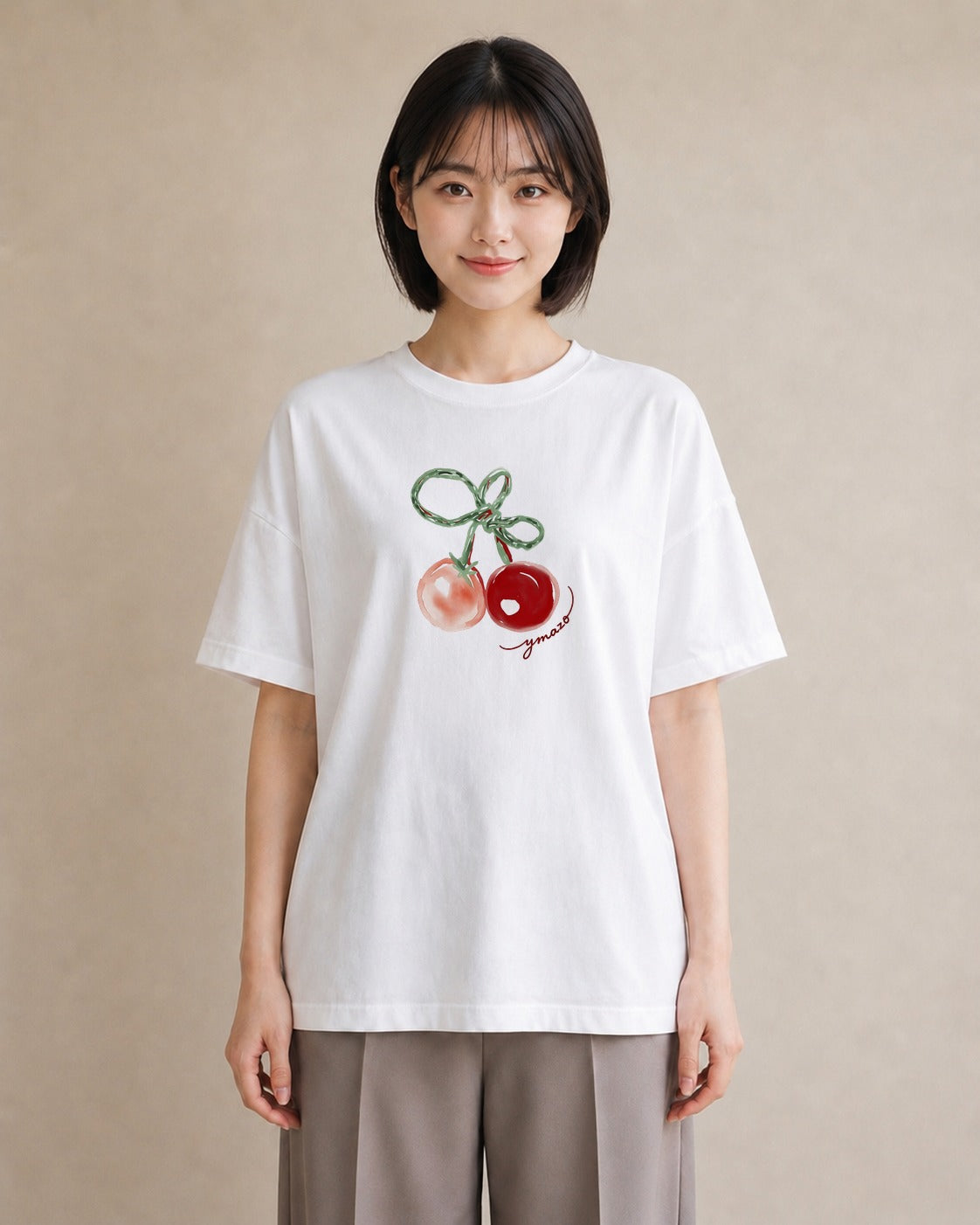 デザインTシャツ レディース りんご 林檎 アップル 食べ物 フード イラスト デイリーウェア 休日 白T