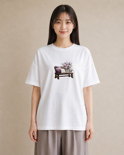 Tシャツ レディース 雨上がりのベンチ ベンチ ナチュラル アンティーク イラスト ミニマル 自分用 ルームウェア 白T