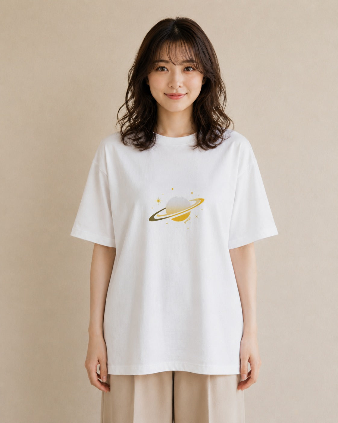 デザインTシャツ レディース 土星 星空 宇宙 イラスト 旅行コーデ 旅行 母娘コーデ 白T