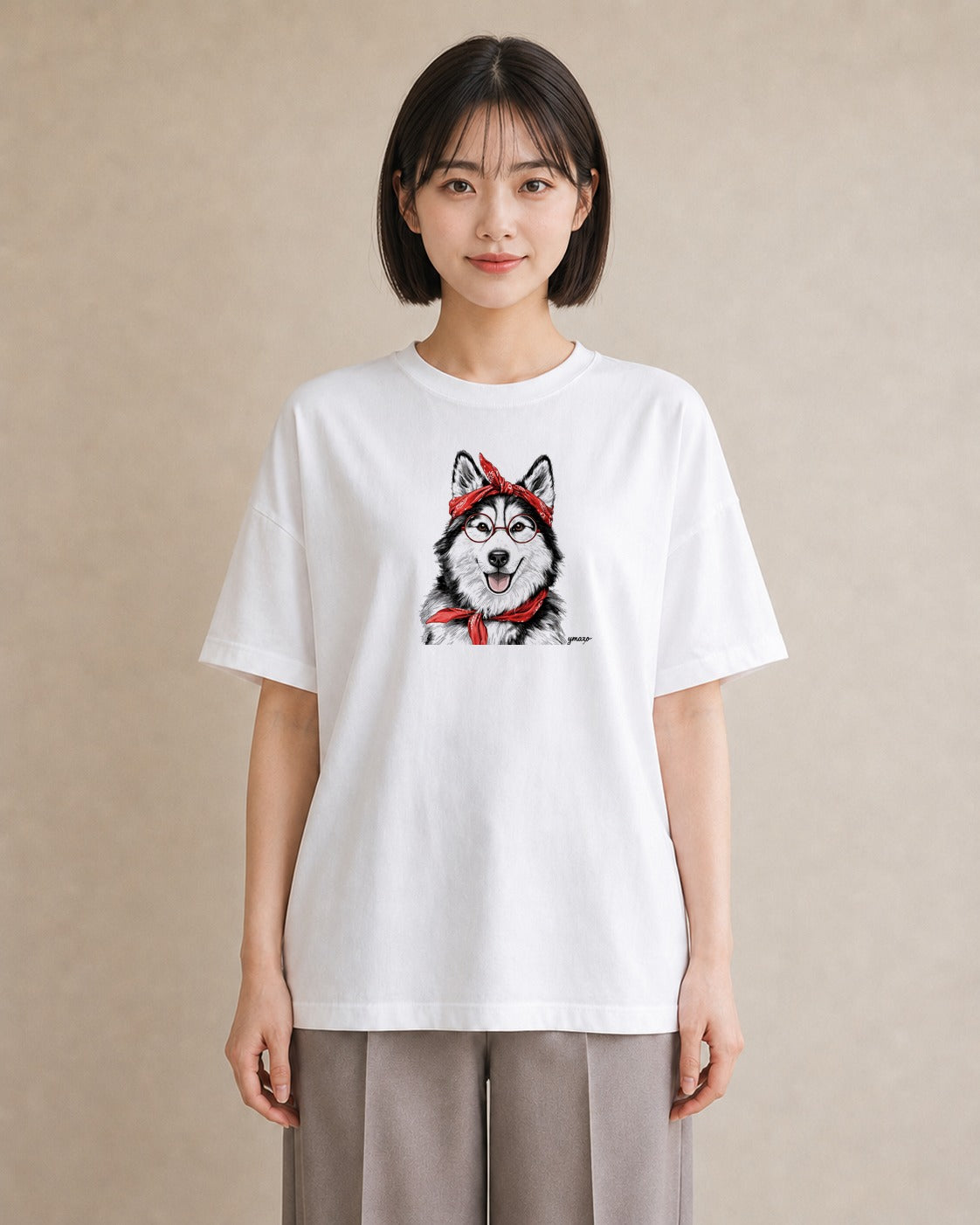 半袖Tシャツ レディース シベリアンハスキー 犬 いぬ イラスト ミニマル 女性向けギフト 散歩 白T
