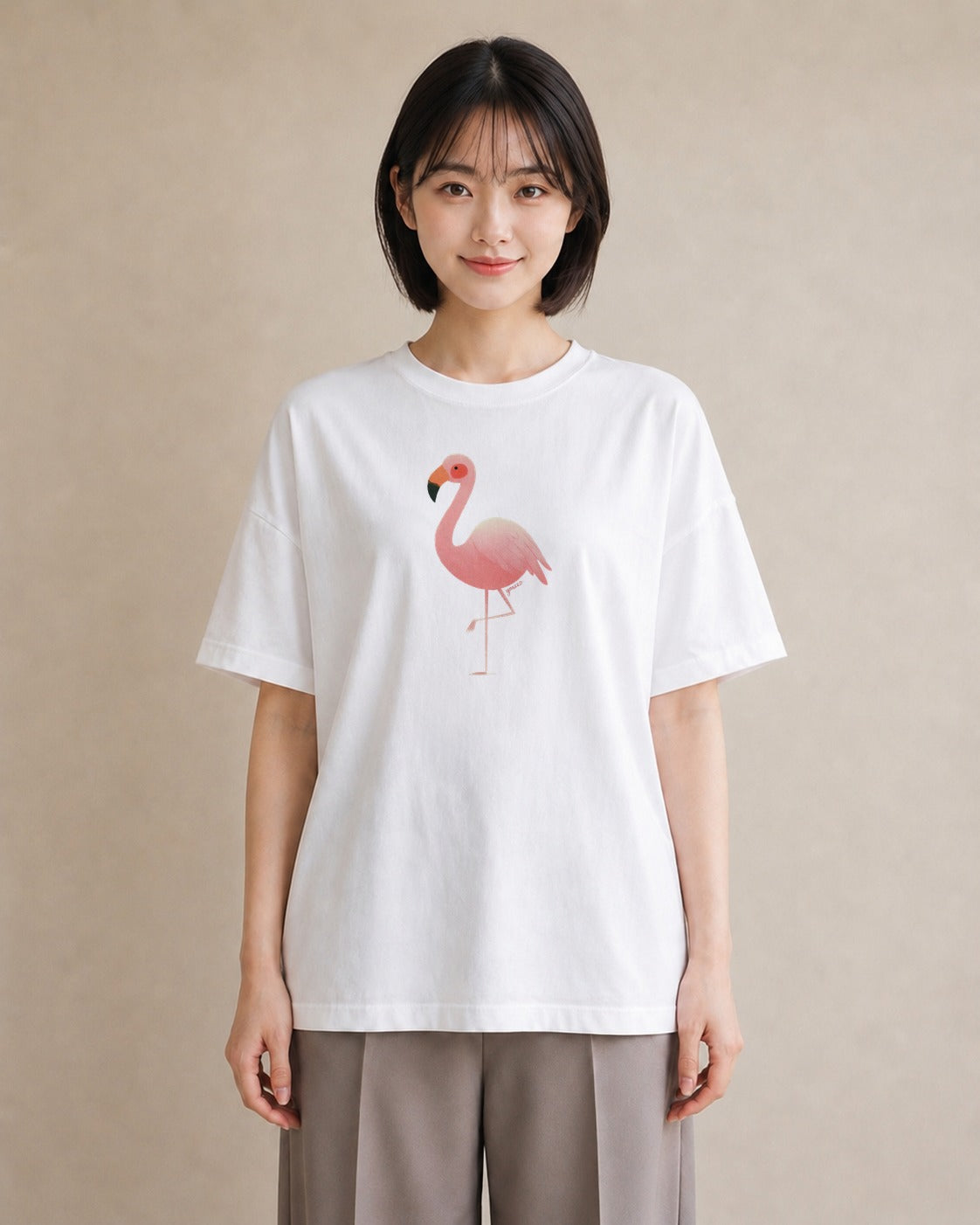 グラフィックTシャツ レディース フラミンゴ 動物 アニマル イラスト ヴィンテージ風 ホワイトデー 春服 白T