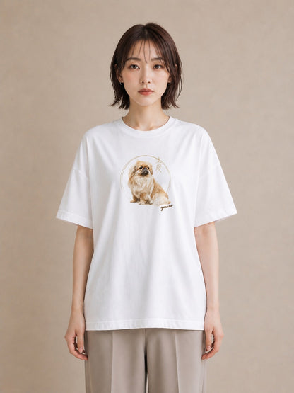 グラフィックTシャツ レディース 狆 犬 いぬ イラスト 20代 カジュアルコーデ 白T