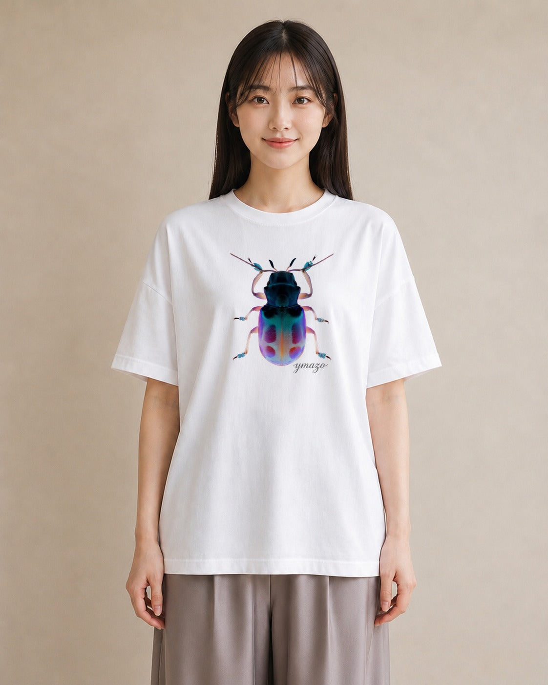 Tシャツ レディース カブトムシ 昆虫 虫 イラスト 線画 ルームウェア ギフト 白T