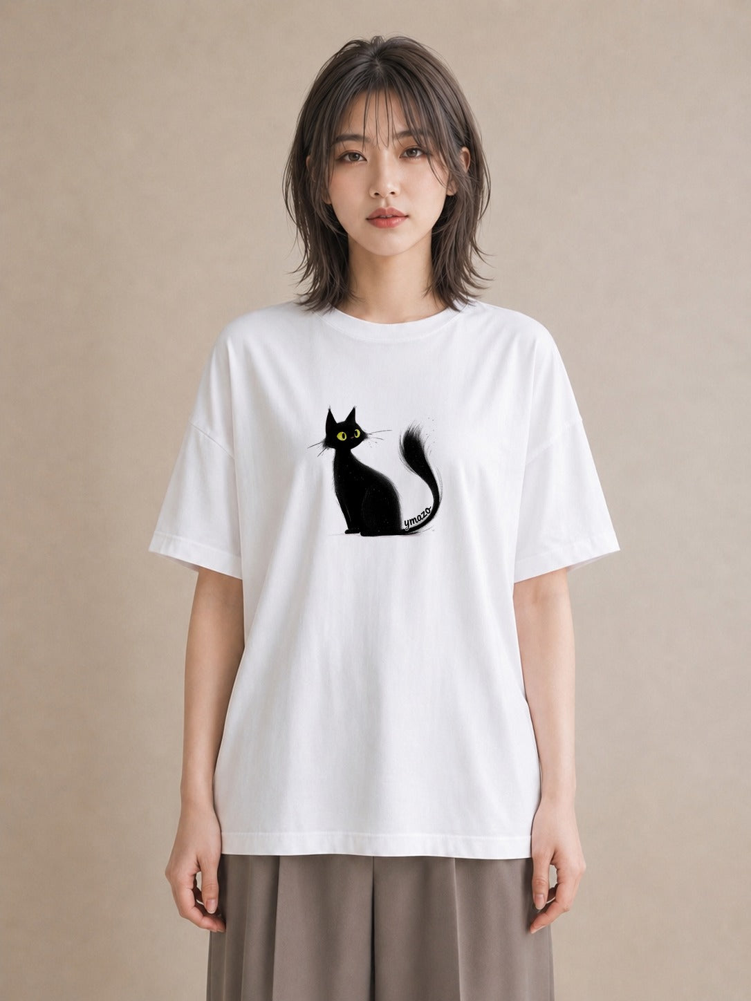 Tシャツ レディース 黒猫 猫 ねこ イラスト 上品 週末コーデ 敬老の日 白T