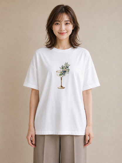 グラフィックTシャツ レディース ガラス瓶 小枝 ボタニカル ナチュラル アンティーク イラスト お洒落 自分用 ルームウェア 白T