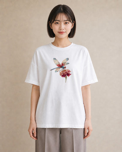 デザインTシャツ レディース とんぼ 昆虫 虫 イラスト ニュアンス 帰省 ラフ 白T