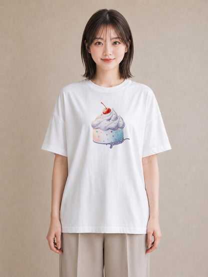 プリントTシャツ レディース アイス 食べ物 フード イラスト きれいめ 帰省 ラフ 白T