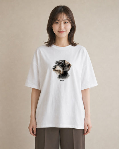 半袖Tシャツ レディース ミニチュアダックスフンド 犬 いぬ イラスト 韓国風 ルームウェア ギフト 白T