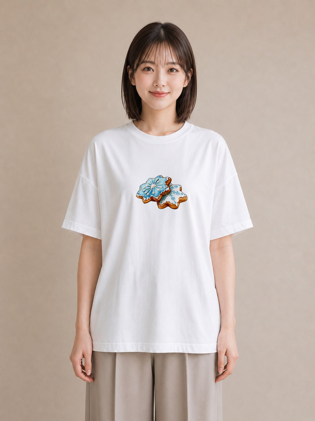 デザインTシャツ レディース 雪の結晶 星空 宇宙 イラスト きれいめカジュアル 敬老の日 ホワイトデー 白T