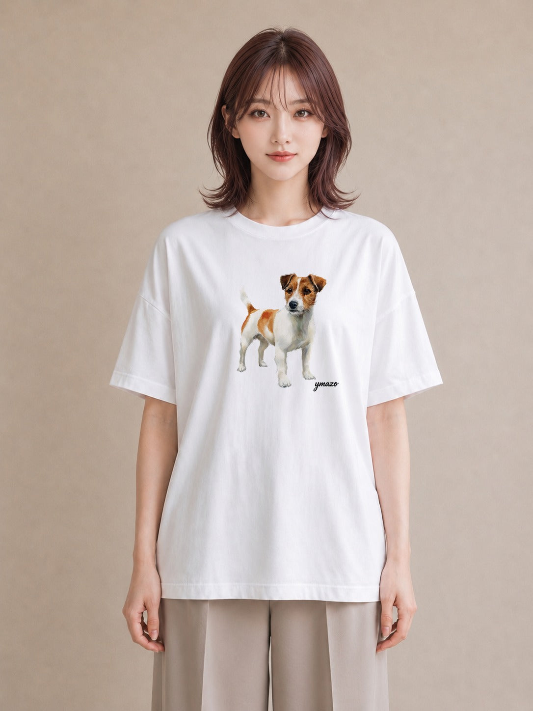 グラフィックTシャツ レディース いぬ 犬 ワンコ イラスト アート風 ミセス 春コーデ 白T