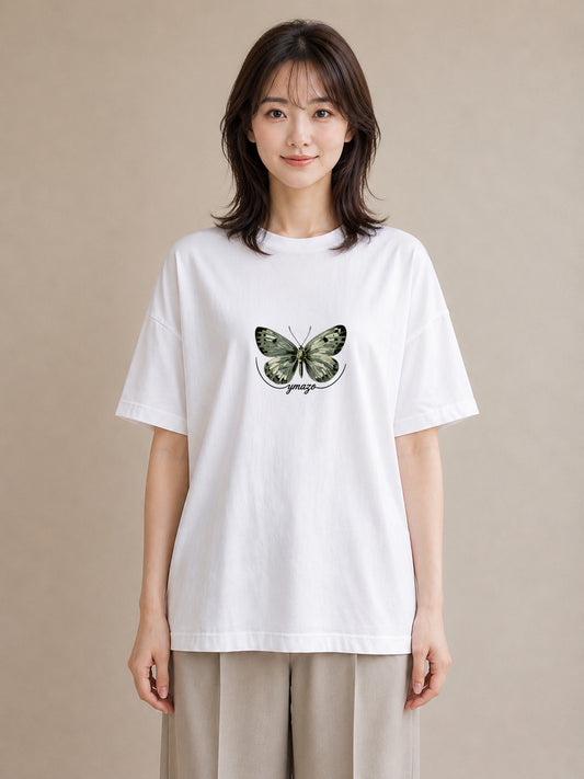 プリントTシャツ レディース ちょうちょ 蝶 バタフライ 昆虫 虫 イラスト 線画 母の日 ビーチ 白T