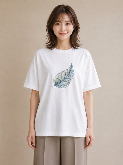 半袖Tシャツ レディース 葉っぱ 植物 ボタニカル イラスト ポップ カジュアルコーデ 買い物 白T