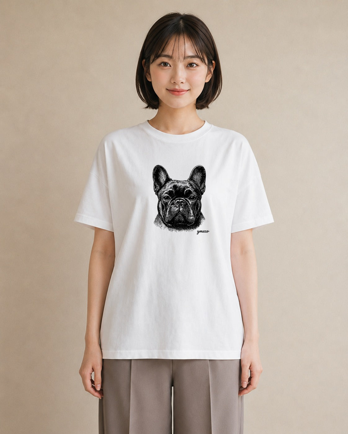 プリントTシャツ レディース フレンチブルドッグ フレブル 犬 いぬ イラスト フェミニン カフェ服 クリスマス 白T
