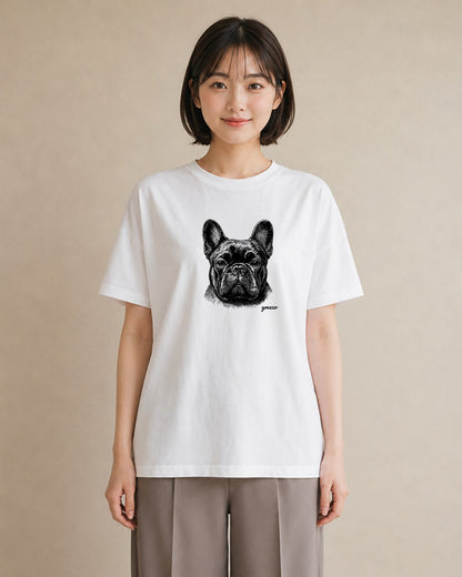 プリントTシャツ レディース フレンチブルドッグ フレブル 犬 いぬ イラスト フェミニン カフェ服 クリスマス 白T