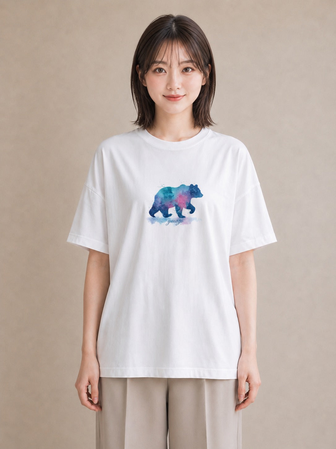 Tシャツ レディース オーロラ 星空 宇宙 イラスト アート風 公園 ママ 白T