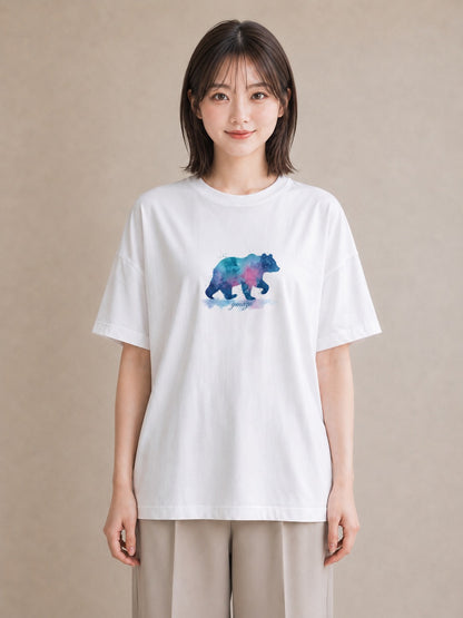 Tシャツ レディース オーロラ 星空 宇宙 イラスト アート風 公園 ママ 白T
