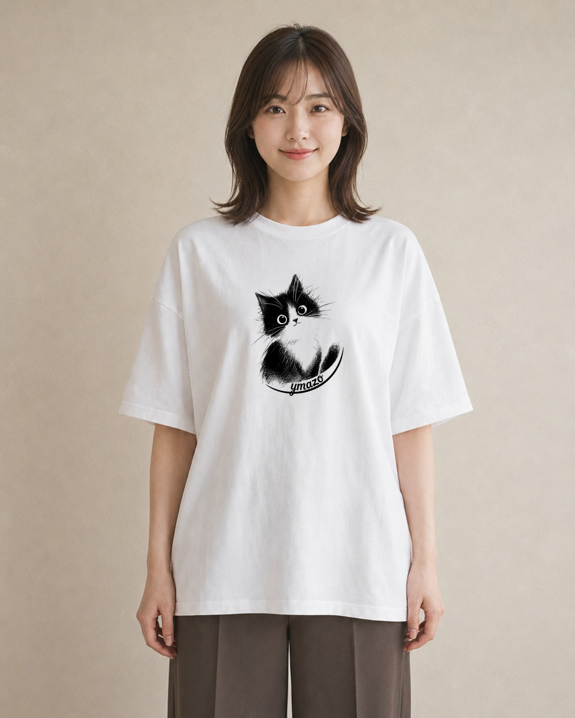 グラフィックTシャツ レディース 靴下猫 猫 ねこ イラスト ボタニカル お出かけ 普段着 白T