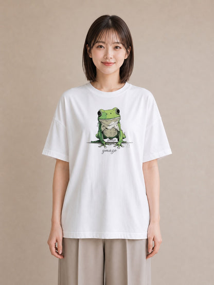 プリントTシャツ レディース アマガエル ペット 動物 イラスト カフェコーデ カフェ巡り 女子会 白T