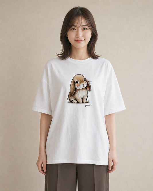 半袖Tシャツ レディース ロップイヤー ペット 動物 イラスト カフェコーデ 社会人 女性 白T