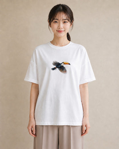 半袖Tシャツ レディース ハシビロコウ 動物 アニマル イラスト 旅行用 海 白T