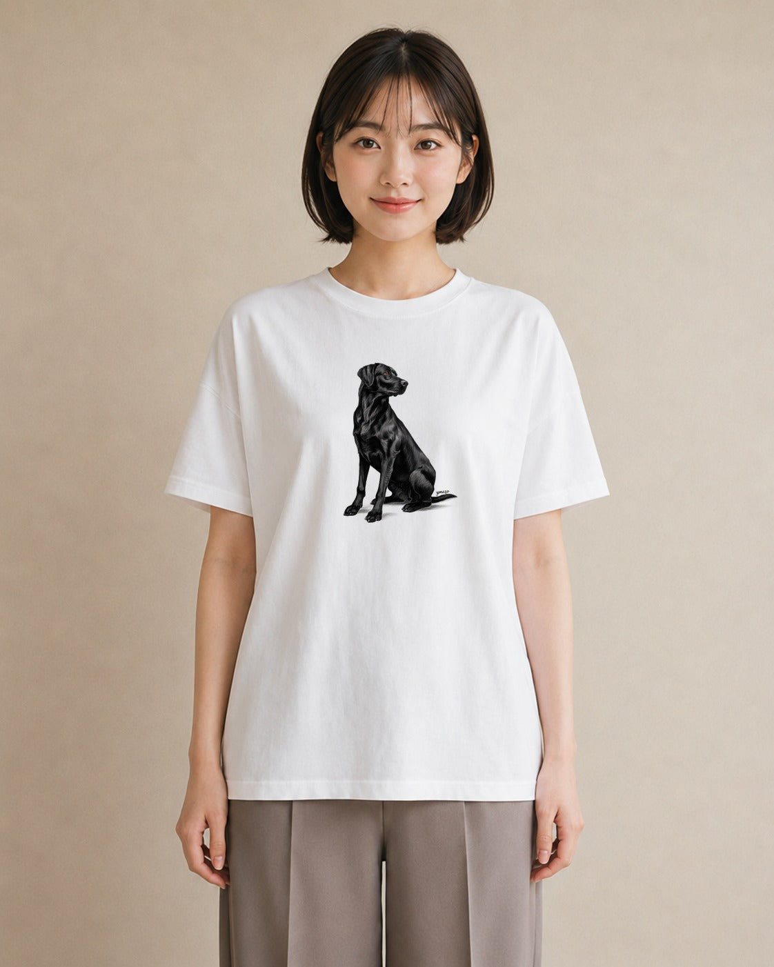 プリントTシャツ レディース ラブラドールレトリバー 犬 いぬ イラスト きれいめ カフェ服 クリスマス 白T