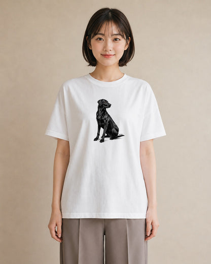 プリントTシャツ レディース ラブラドールレトリバー 犬 いぬ イラスト きれいめ カフェ服 クリスマス 白T