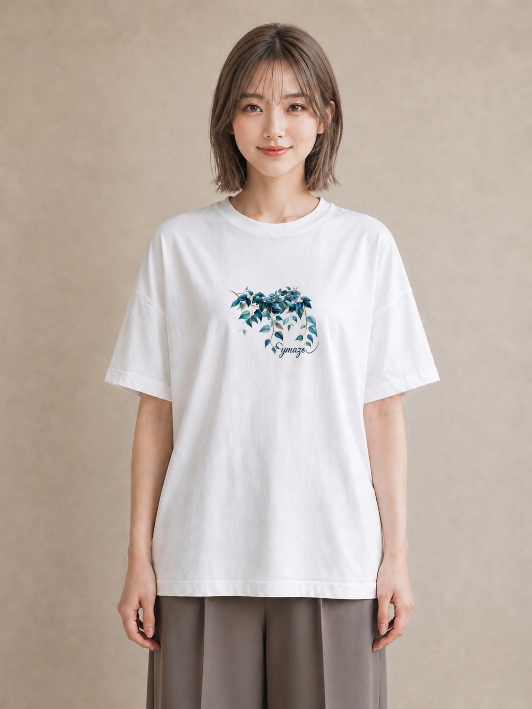 半袖Tシャツ レディース ユーカリ 植物 ボタニカル イラスト きれいめ 公園 ママ 白T