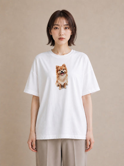 プリントTシャツ レディース ポメラニアン ポメ 犬 いぬ イラスト カジュアル 女性向けギフト 散歩 白T