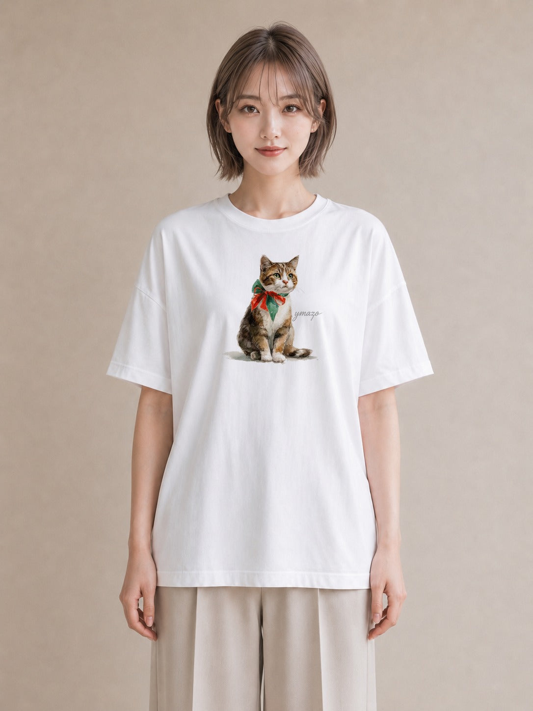 Tシャツ レディース 三毛猫 みけねこ 三毛 猫 ねこ イラスト 線画 在宅 公園 白T