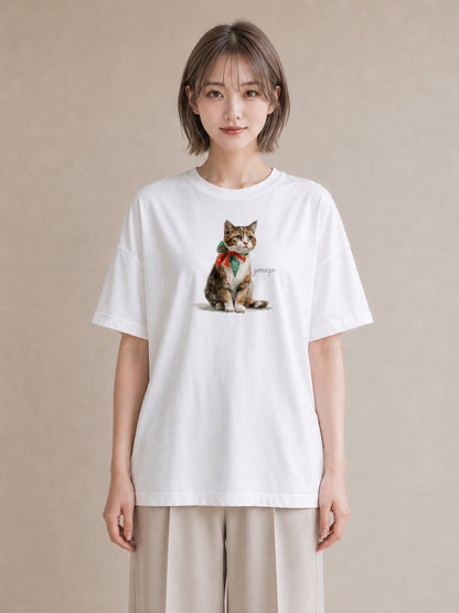 Tシャツ レディース 三毛猫 みけねこ 三毛 猫 ねこ イラスト 線画 在宅 公園 白T