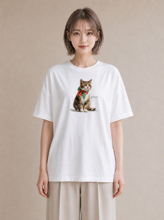 Tシャツ レディース 三毛猫 みけねこ 三毛 猫 ねこ イラスト 線画 在宅 公園 白T