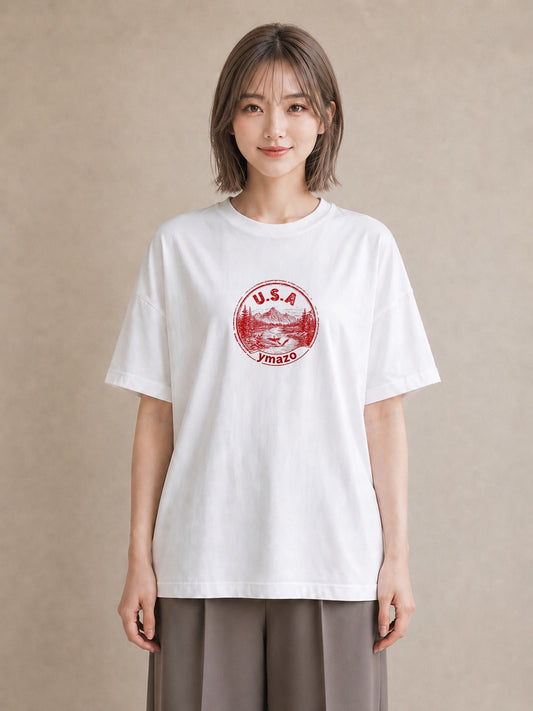 グラフィックTシャツ レディース 旅 トラベル スタンプ イラスト 韓国風 カジュアルコーデ 買い物 白T