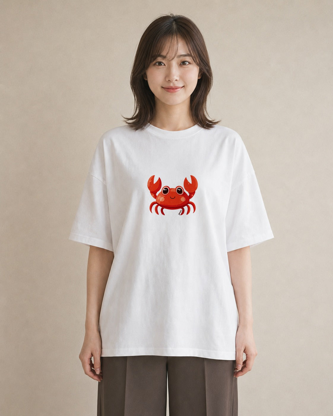 グラフィックTシャツ レディース カニ 海の生き物 海 イラスト 韓国風 旅行用 白T