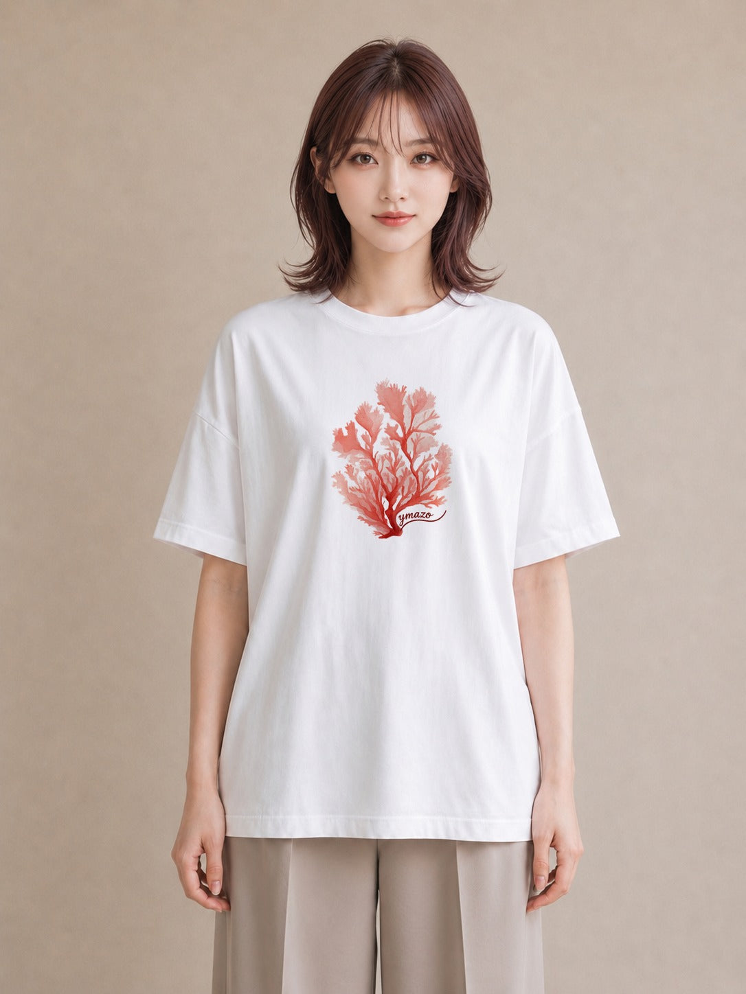 プリントTシャツ レディース サンゴ 海の生き物 海 イラスト シンプル ペアコーデ 秋コーデ 白T
