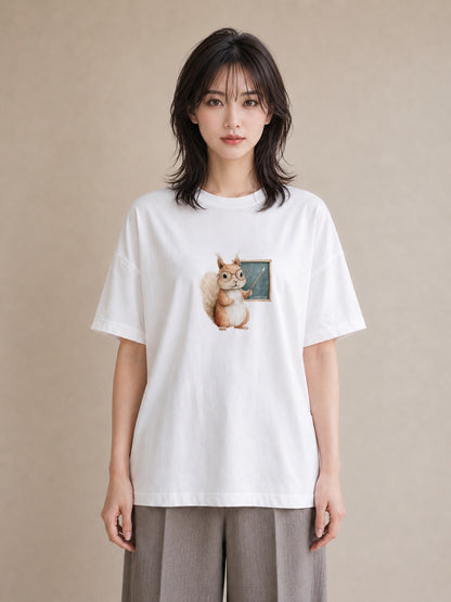 Tシャツ レディース シマリス ペット 動物 イラスト ナチュラル 綿100 デート 白T